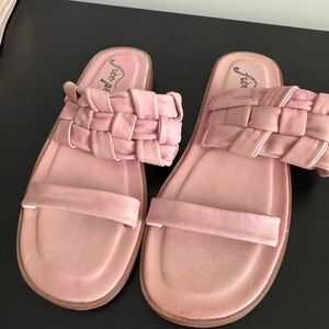 Free People Pink Woven Slide Sandals